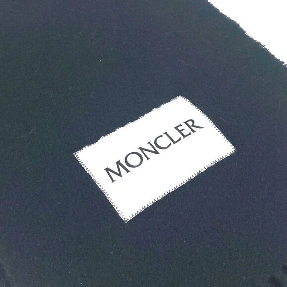 MONCLER logo fringe Scarf wool Black/White - Picture 7 of 9